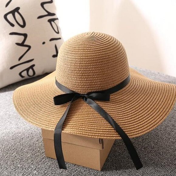 Blue Wide Brim Classic Style Solid Color Big Eaves Sun Hat - Picture 4 of 7